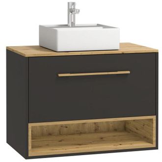 Vente-Unique Vente-unique - Mobile per bagno sospeso con lavabo da appoggio 80 cm Antracite - yangra
