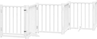 vidaXL Dog Gate with Door Foldable 6 Panels White 300 cm Solid Wood Fir vidaXL