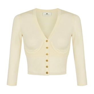 Elisabetta Franchi Gebreid vest in bustierstijl - Dames - Truien - Beige - Maat: L Zijde