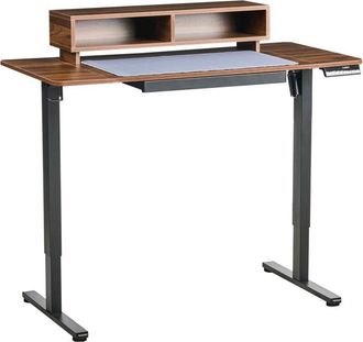 Beliani Escritorio De Altura Regulable El&eacute;ctrico Con Alfombrilla Para Rat&oacute;n Para Usar De Pie O Sentado Moderno 120 X 60 Cm Puerto Usb Tablero Marr&oacute;n Y Patas N