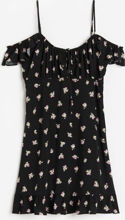 H&M Schulterfreies Kleid mit Volant&auml;rmeln - Schwarz