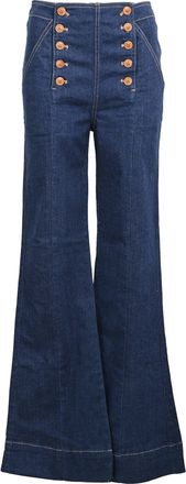 Ulla Johnson Ashton High Rise Flared Sailor Jeans in Blue Denim