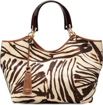 Ferragamo Pre-owned Ferragamo Zebra Printed Straw Shopper Tote Ladies 3SS2325DTMMG2EUC