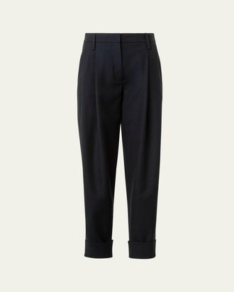 Akris Franklyn Pleated Wool Tricotine Tapered-Leg Pants