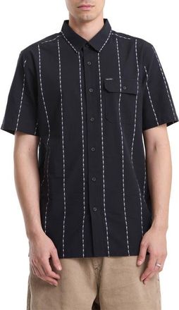 Volcom Whitworth Stripe Short Sleeve Button-Up Shirt in Black at Nordstrom, Size X-Large R