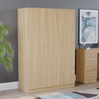 Home Discount Vida Designs Riano 3 Door Wardrobe Storage Organizer in Brown