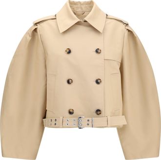 Ganni Womens Jacket Double-Breasted Belted Warm Sand Cotton