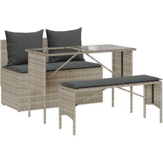 vidaXL Set Comedor De Jard&iacute;n 3 Pzas Cojines Rat&aacute;n Sint&eacute;tico Gris Claro Vidaxl