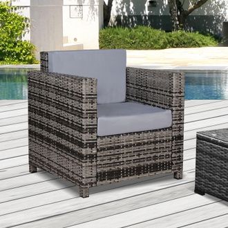 OUTSUNNY Rattan Garden Armchair, Cushioned Single Rattan Chair in Grey