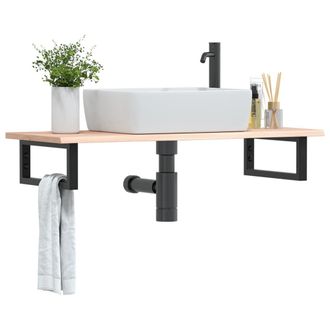Berkfield Home Basin Shelf Wall Mounted Steel & Solid Wood Oak in Brown