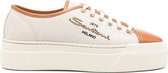 Santoni Witte leren casual sneakers - Dames - Sneakers - Wit - 38 1/2 EU - Leer - Schoenen