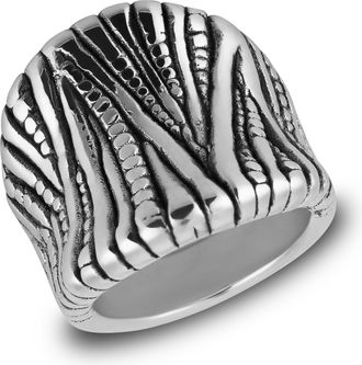 MAX + STONE 925 Sterling Silver Bark Design Boho Cocktail Ring
