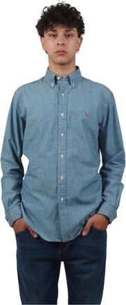 Ralph Lauren Cotton Chambray Shirt - Heren - Casual Overhemden - Blauw - XL - Katoen - Overhemden