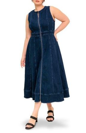 Flying Tomato Zip Front Denim Maxi Dress in Medium Indigo at Nordstrom Rack, Size 3 X