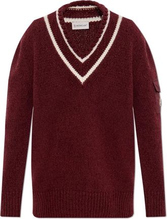 Moncler Wollen trui - Dames - V-hals truien - Rood - XS - Wol - Truien & Vesten