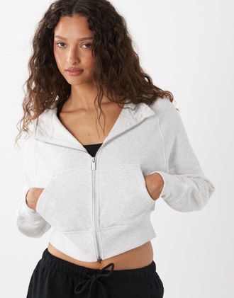 Cotton On Active - Felpa corta con cappuccio, zip e maniche raglan grigio m&eacute;lange in coordinato