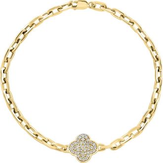 Effy 14K Gold Plated Sterling Silver Pav&eacute; Diamond Clover Bracelet at Nordstrom Rack, Size 7.5