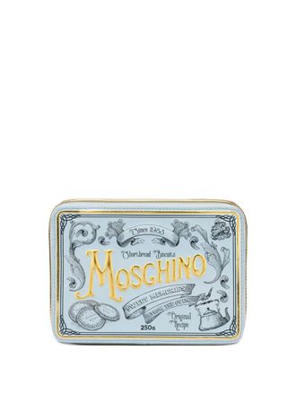Moschino logo-embossed clutch - Blue