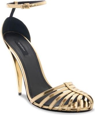 Givenchy Metallic Cage Ankle Strap Sandal in Metallic Gold at Nordstrom, Size 11Us