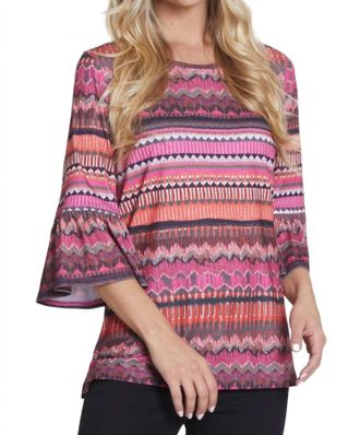 Multiples Flounce Sleeve Chevron Print Top In Fuschia