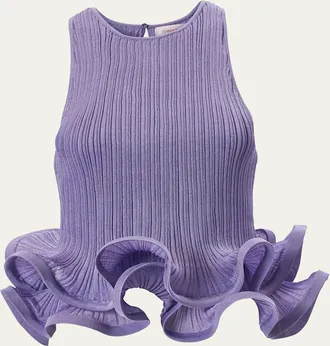 Carolina Herrera Sleeveless Tiered Ruffle Peplum Blouse