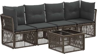 vidaXL Conjunto De Sof&aacute;s De Jard&iacute;n 5 Uds. Gris Rat&aacute;n Sint&eacute;tico Vidaxl