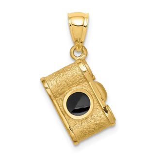 Diamond2Deal 14k Yellow Gold Brushed Polished and Enameled Camera Pendant