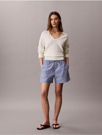Calvin Klein Jeans Calvin Klein Womens Cotton Poplin Stripe Boxer Shorts - Blue - XL
