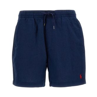 Polo Ralph Lauren Beachwear, male, Blue, Size: M Elastic Waist Shorts