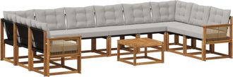 vidaXL Conjunto De Sof&aacute;s De Exterior 11 Uds. Natural Y Gris Claro Vidaxl