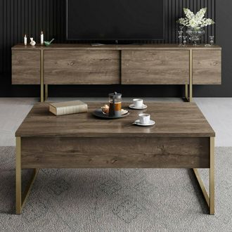 Dmora Set Mueble De Sala Mornasco, Modulado, 2 Puertas, 2 Compartimentos, Color Nogal