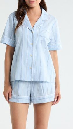Nordstrom Classic Short Cotton Pajamas in Blue Peaceful Balanced Stripe at Nordstrom, Size X-Large