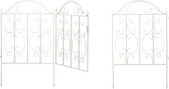 Relaxdays Puerta De Jard&iacute;n, 3 Piezas, Acero, Adornos De Arabescos, 2 Paneles Laterales De Valla, 98,5 X 185 Cm, Blanco - Relaxdays