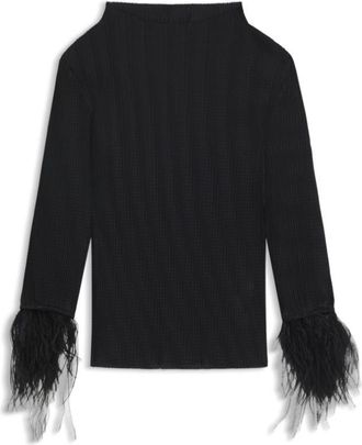 BOSS Pliss&eacute; top with detachable feather cuff trims