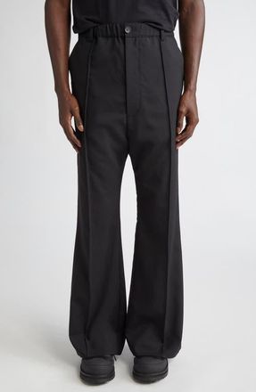 Marni Pintuck Wool Flare Leg Pants in Black at Nordstrom, Size 36 Us