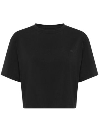 Plein Sport cropped crew-neck T-shirt - women - Modal/Spandex/Elastane/Cotton - L - Black