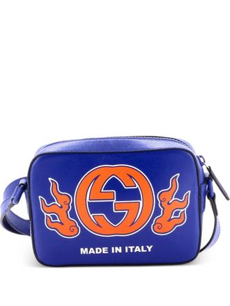 Gucci NY Dragons Camera Crossbody Bag Printed Leather Small shoulder bag - women - Calf Leather - One Size - Blue