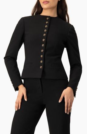 Ivonne Collarless Tailored Blazer with Golden Crest Buttons in Black at Nordstrom, Size 12