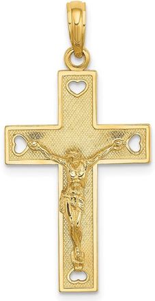 Diamond2Deal 14k Yellow Gold Cut-Out Heart I LOVE JESUS on Reverse Crucifix Charm