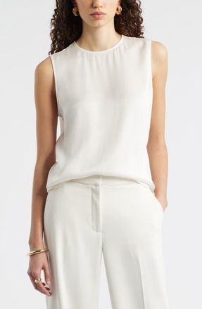 Nordstrom Satin Scoop Neck Tank in Ivory Tofu at Nordstrom, Size Xx-Small