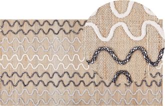 Beliani Beliani - Alfombra De Yute Beige Blanco Negro 80 X 150 Cm Patr&oacute;n Geom&eacute;trico Retro Sogut