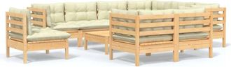 vidaXL Muebles De Jard&iacute;n 10 Pzas Y Cojines Madera Maciza De Pino Crema Vidaxl