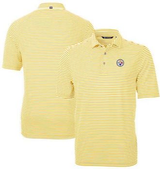 Cutter & Buck Mens Cutter & Buck Gold Pittsburgh Steelers Virtue Eco Pique Stripe Recycled Polo at Nordstrom, Size Small