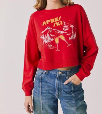 Chaser Womens Apres Ski Cropped Sweatshirt In Red