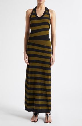 Proenza Schouler Frann Stripe Cotton Knit Halter Maxi Dress in Black Multi at Nordstrom, Size X-Small