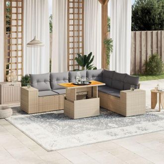 vidaXL Vidaxl - Set Sof&aacute;s De Jard&iacute;n 7 Piezas Y Cojines Rat&aacute;n Sint&eacute;tico Beige