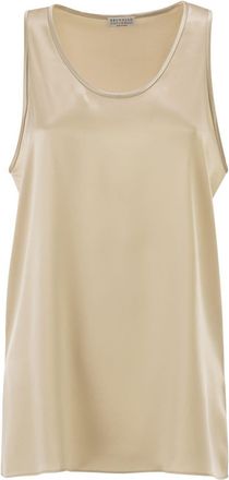Brunello Cucinelli Brunello Cucinelli Womens Satin Scoop-neck Top - Ivory Silk - Size Medium
