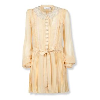 Self Portrait Short Dresses, female, Beige, Size: XS Pleated Georgette Mini Dress