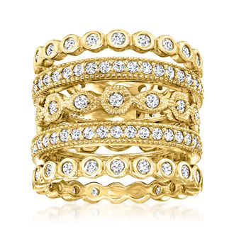 Ross-Simons CZ Jewelry Set: 5 Eternity Bands in 18kt Gold Over Sterling