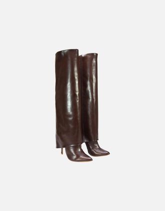 XY London Womens XY London Womens/Ladies Shauna Fold Over Stiletto Heel Knee-High Boots - Brown - Size: 5
